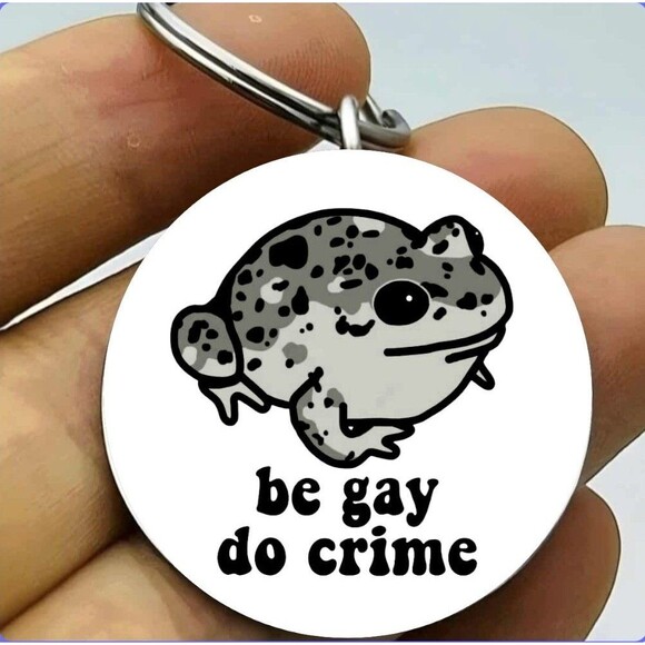 Frog Be Gay Do Crime Funny Anime Cute Art Stainless Keychain Emoji Meme - Picture 1 of 1